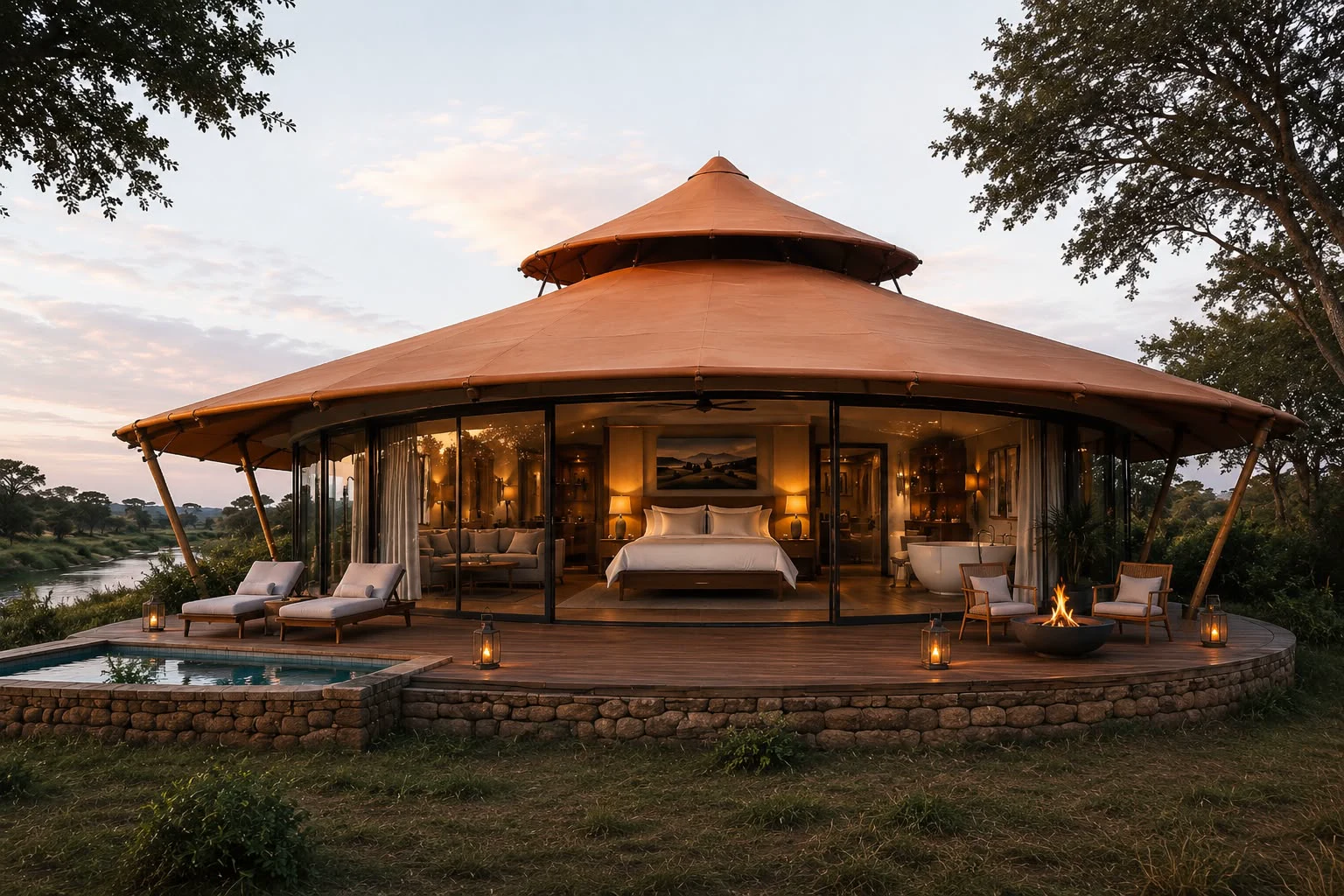 Canvas and timber exterior of Nashipai Mara luxury safari accommodation
